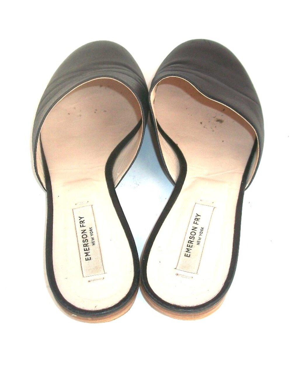 Emerson Fry New York Black Leather Flat Slip On Mules